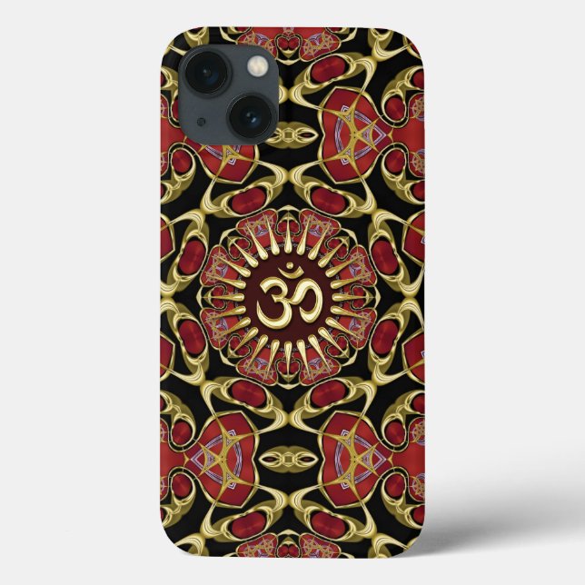 Sanskrit Om Gold + Red Baroque iPad Case (Back)