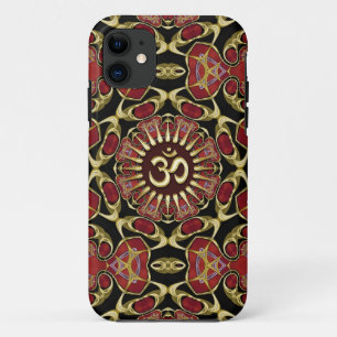 Sanskrit Om Gold + Red Baroque iPhone 5 Case