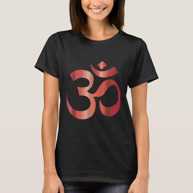 Sanskrit Red Om Yoga Aum Ohm Hindu Meditation Symb T-Shirt (Front)