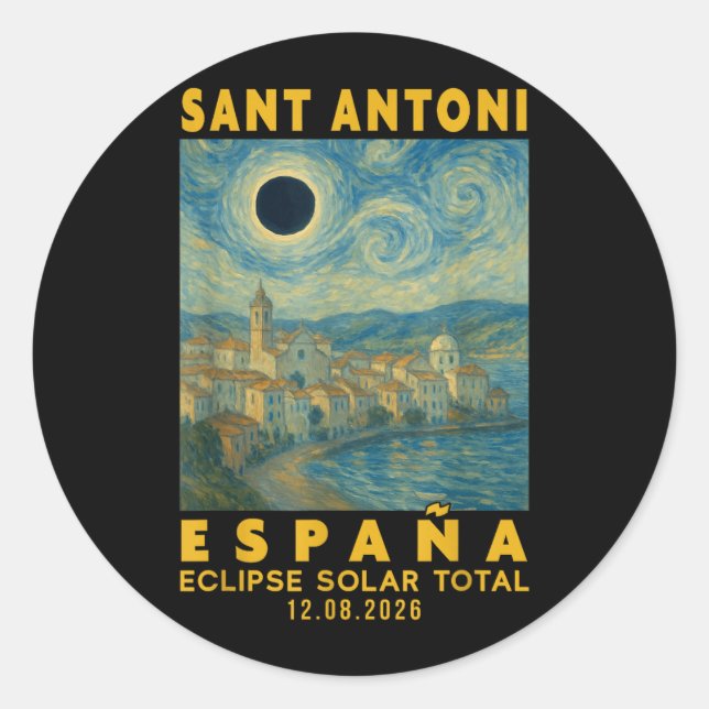 Sant Antoni España Eclipse Solar Total 2026 Classic Round Sticker (Front)
