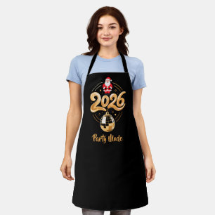 Santa 2026 Party Mode Gold Disco Christmas Apron
