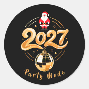 Santa 2027 Party Mode Gold Disco Christmas Classic Round Sticker