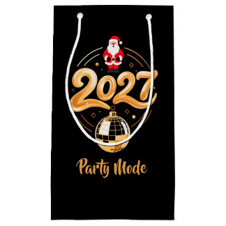 Santa 2027 Party Mode Gold Disco Christmas Small Gift Bag