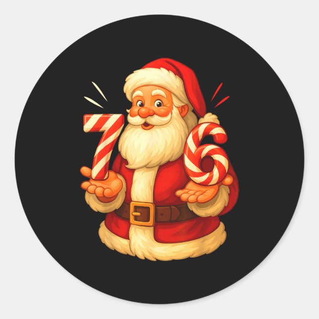 Santa 67 Candy Cane Six Seven Santa Claus Funny Ch Classic Round Sticker (Front)