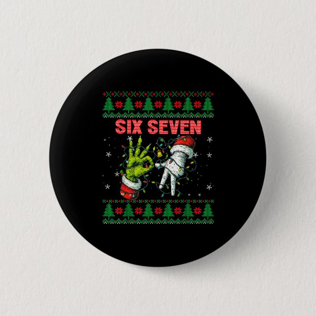 Santa 67 Christmas Ugly Sweater Fingers Six Seven  6 Cm Round Badge (Front)