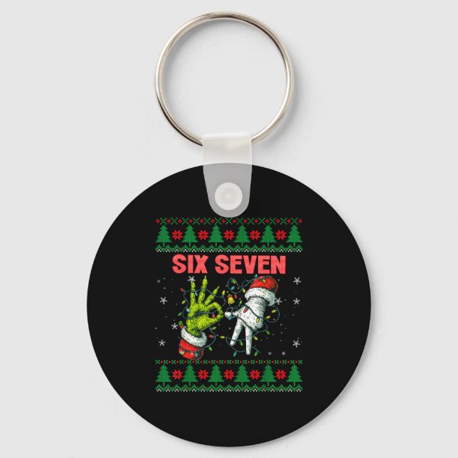 Santa 67 Christmas Ugly Sweater Fingers Six Seven  Key Ring (Front)