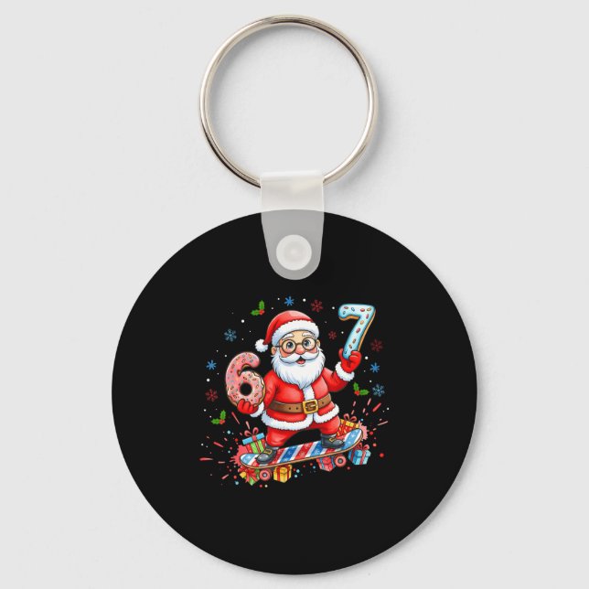 Santa 67 Meme Donut Skateboard Merry Christmas Boy Key Ring (Front)