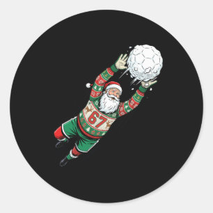 Santa 67 Soccer Goalie Ugly Sweater Funny Christma Classic Round Sticker