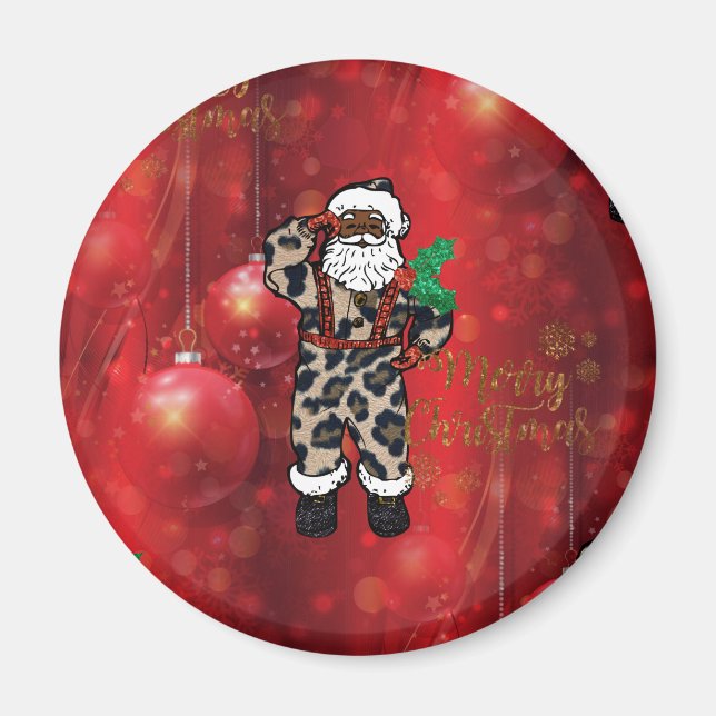 santa african leopard claus red magnet (Front)