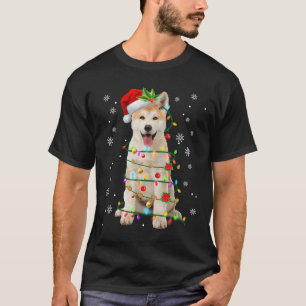 Santa Akita Christmas Lights Xmas Dog Lover Men Wo T-Shirt