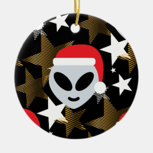 santa alien emoji ceramic tree decoration