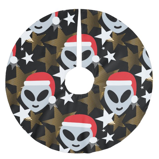 santa alien emoji christmas tree skirt (Front)