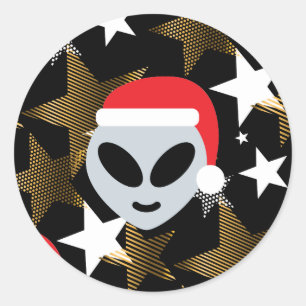 santa alien emoji classic round sticker