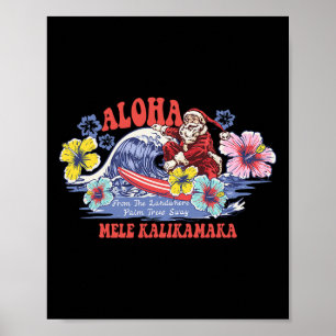 Santa Aloha Hawaiian Christmas Mele Kalikimaka Sur Poster