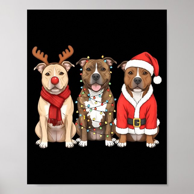 Santa American Tbull Terrier Christmas Ttie Dog Mo Poster (Front)