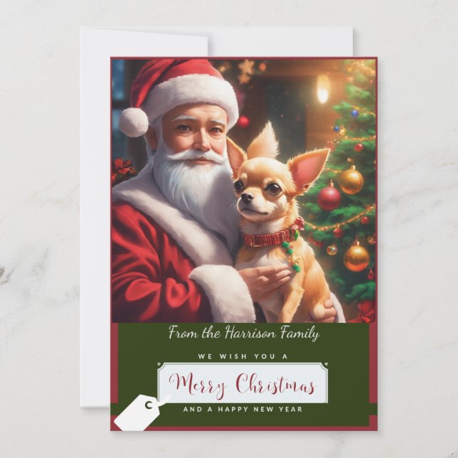 Santa & an adorable Chihuahua Holiday Card (Front)