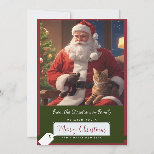 Santa & an adorable kitty cat holiday card (Front)