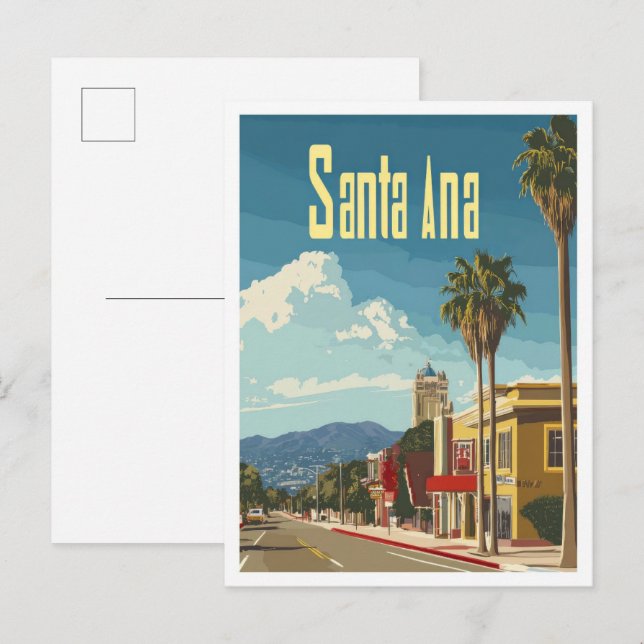 Santa Ana California Vintage Travel Illustration Postcard (Front/Back)