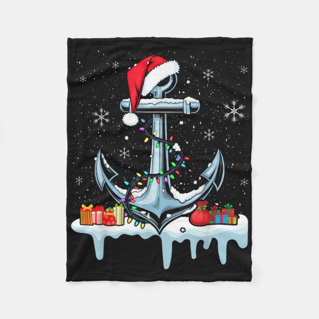 Santa Anchor Cool Christmas Lights Boating Sailing Fleece Blanket (Front)