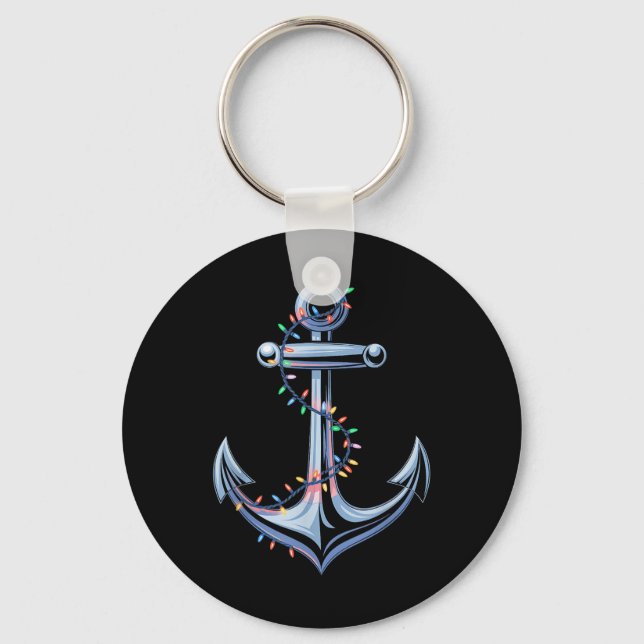 Santa Anchor Cool Christmas Lights Boating Sailing Key Ring (Front)