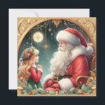 Santa and a little girl, red & gold Postcard<br><div class="desc">Santa and a little girl,  red & gold Postcard.</div>