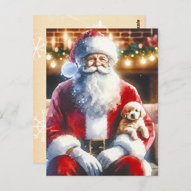 Santa and a Puppy | Vintage Christmas Postcard (Front/Back)