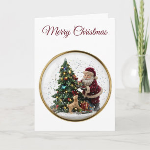 Santa and adorable Puppy Christmas Tree Design Card
