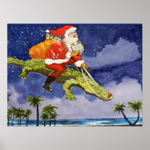 Santa and Alligator Poster