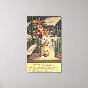 Santa and Angel with Lantern Canvas Print