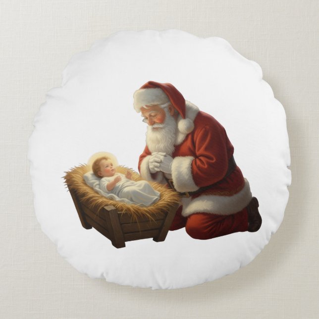 Santa and Baby Jesus Throw Pillow (Front)