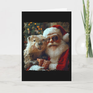 Santa And Beaver Selfie Funny Christmas Design Card