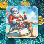 Santa and Bloody Marry Funny Snowbirds Christmas Square Sticker<br><div class="desc">Funny Christmas stickers.   An ai watercolor illustration of Santa sitting on the beach drinking a Bloody Mary.</div>