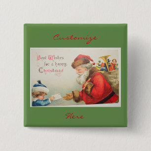 Santa and boy vintage nostalgia Christmas 15 Cm Square Badge