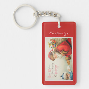 Santa and boy vintage nostalgia Christmas Key Ring