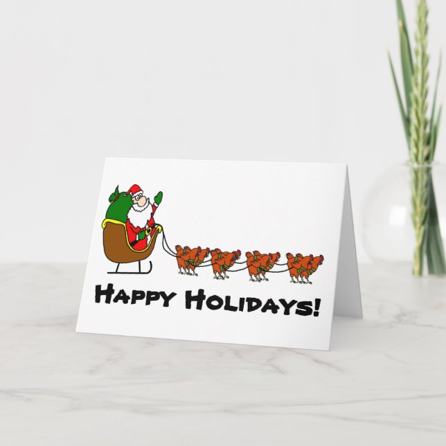 Santa and Chicken Reindeer Holiday Card (Front)