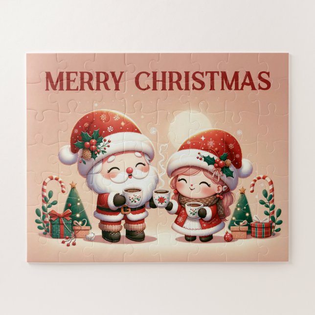 Santa and Child Enjoying Hot Chocolate Jigsaw Puzzle (Horizontal)