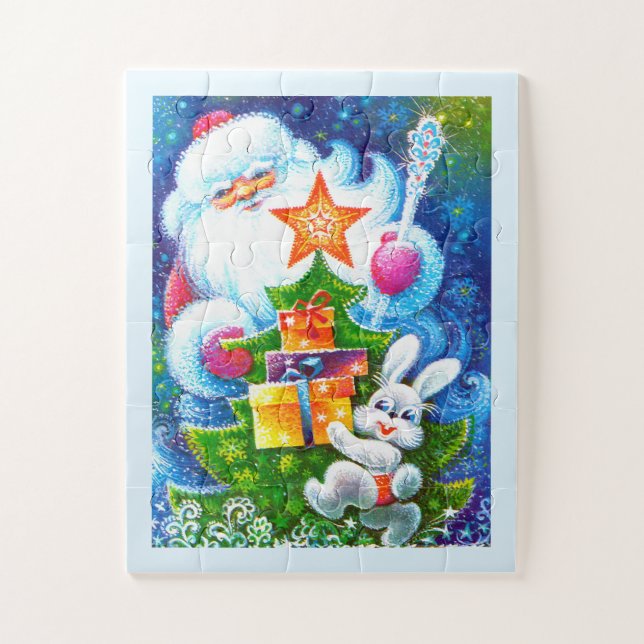 Santa and Christmas bunny vintage art Jigsaw Puzzle (Vertical)