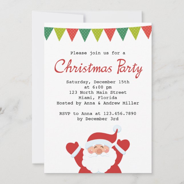 Santa and Christmas Bunting Holiday Party Invite (Front)