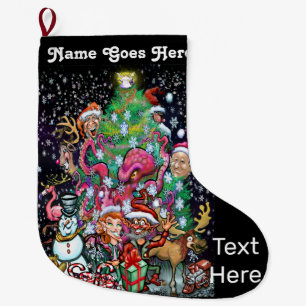 Santa and Christmas Elves Large Christmas Stocking