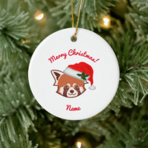"Santa and Christmas Red Panda" Christmas Ornament