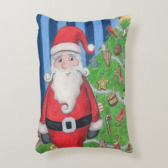 Santa and Christmas Tree Holly Jolly Accent Pillow (Front(Vertical))