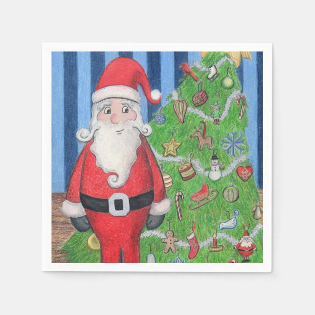 Santa and Christmas Tree Napkin (Front)