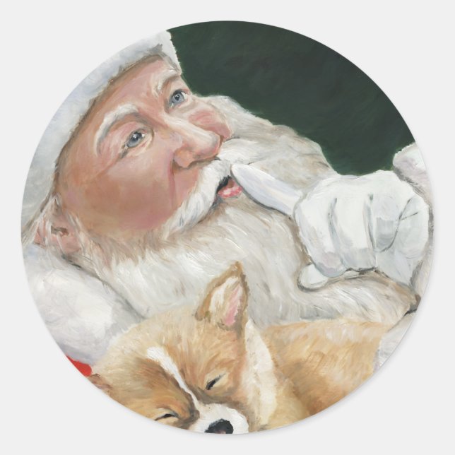Santa and Corgi Pup Christmas Sticker (Front)