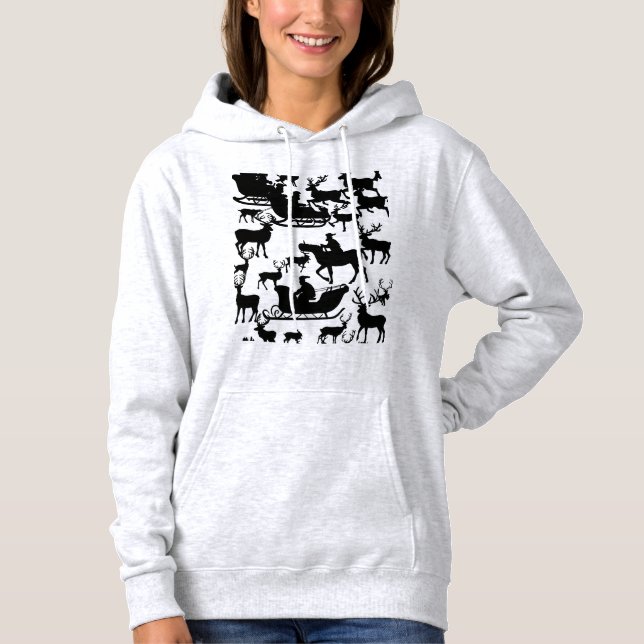 Santa and deer chrismas hoodie for ladies  (Front)