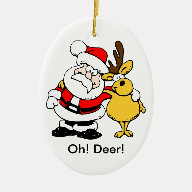 Santa and Deer Odd Couple Ornament (Front)