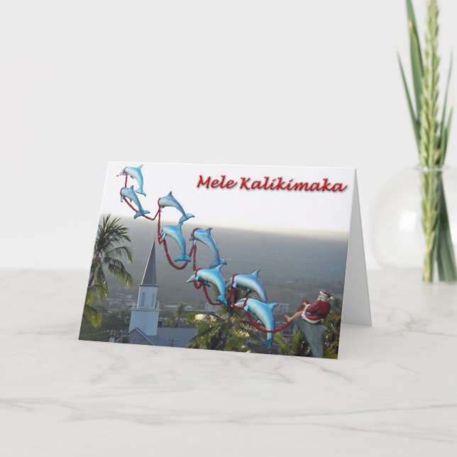 Santa and Dolphins Mele Kalikimaka Card (Front)