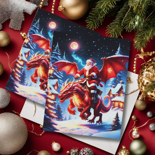 Santa And Dragon On Christmas Eve Postcard
