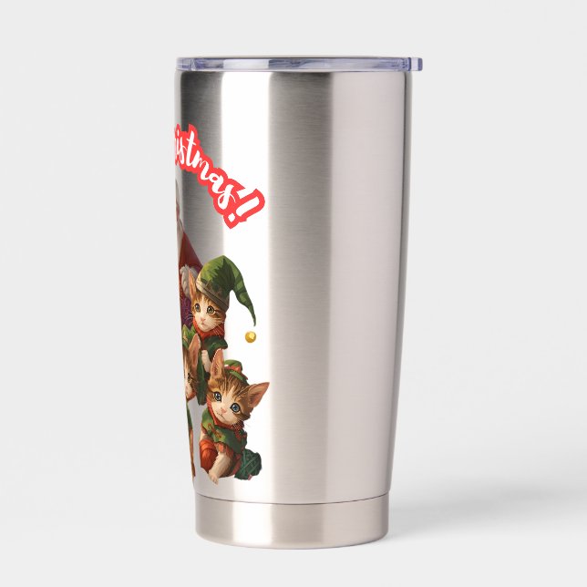 Santa and Elf Cats – Meo Christmas Cute Holiday Insulated Tumbler (Left)