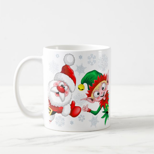 Santa and Elf Christmas Characters Thumbs Up  Coffee Mug (Left)