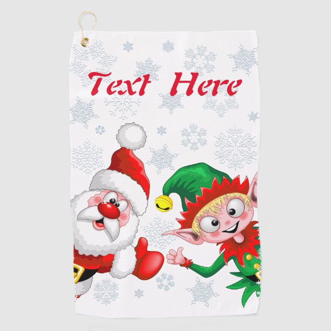 Santa and Elf Christmas Characters Thumbs Up  Golf Towel (Front)